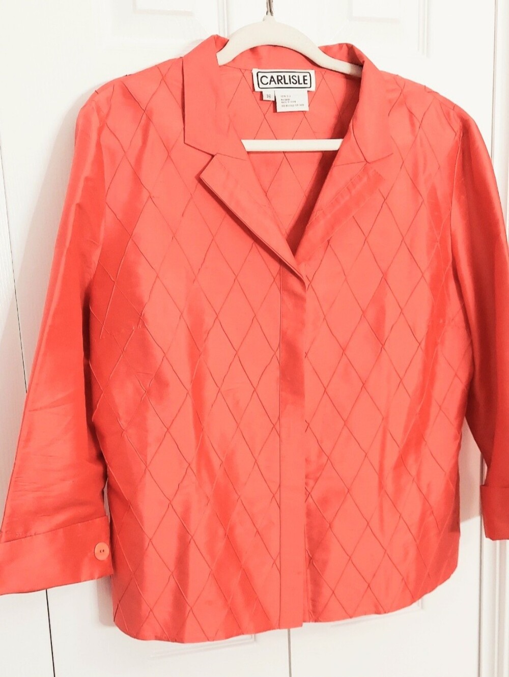 Carlisle Set, Size 16, Jacket & Tank, Diamond , 100% Silk, Coral Pink
